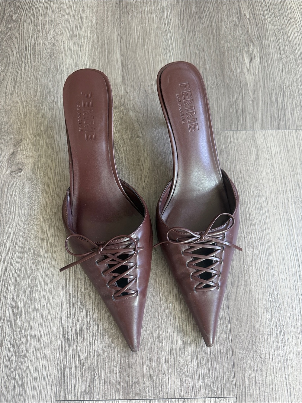 Femme Pointed Lace-Up Mule in Dark Brown